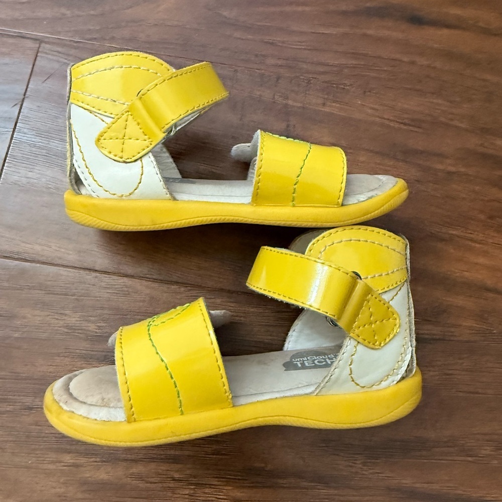 Umi Yellow Leather Flower Strap Sandals with Pink Accent - Picture 5 of 9